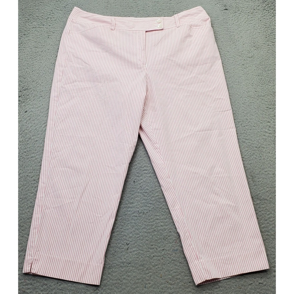 Jones New York Cropped Pants Womens 16 Multi Striped Cotton Stretch Ankle Slit